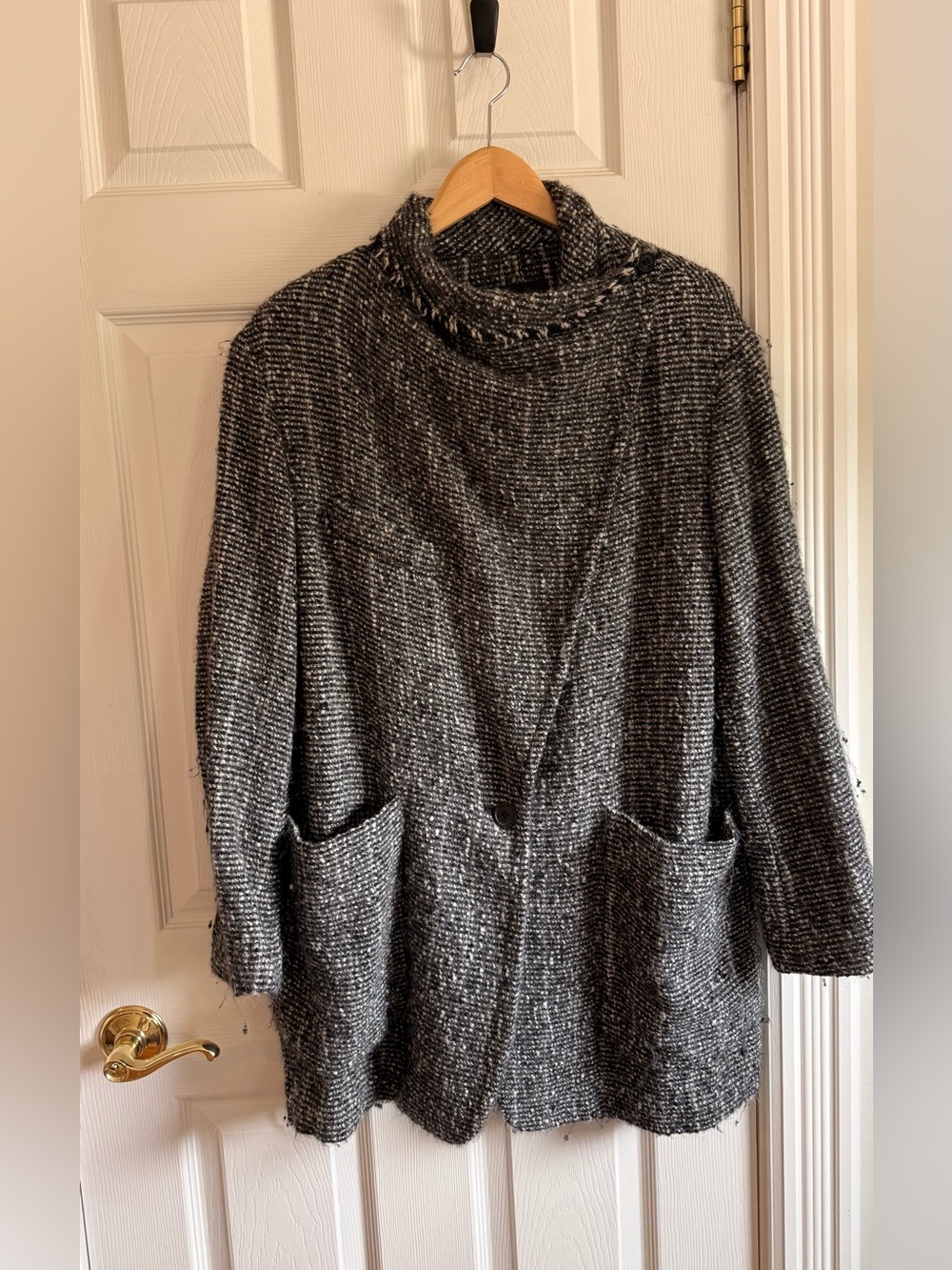 ISABEL MARANT Tweed Wool Funnel-Neck Coat